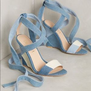 Anthropologie Blue and Cream Wedges